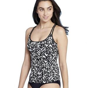 Kona Sol Women's Racerback Tankini Top - Black/White, XL - NWOT